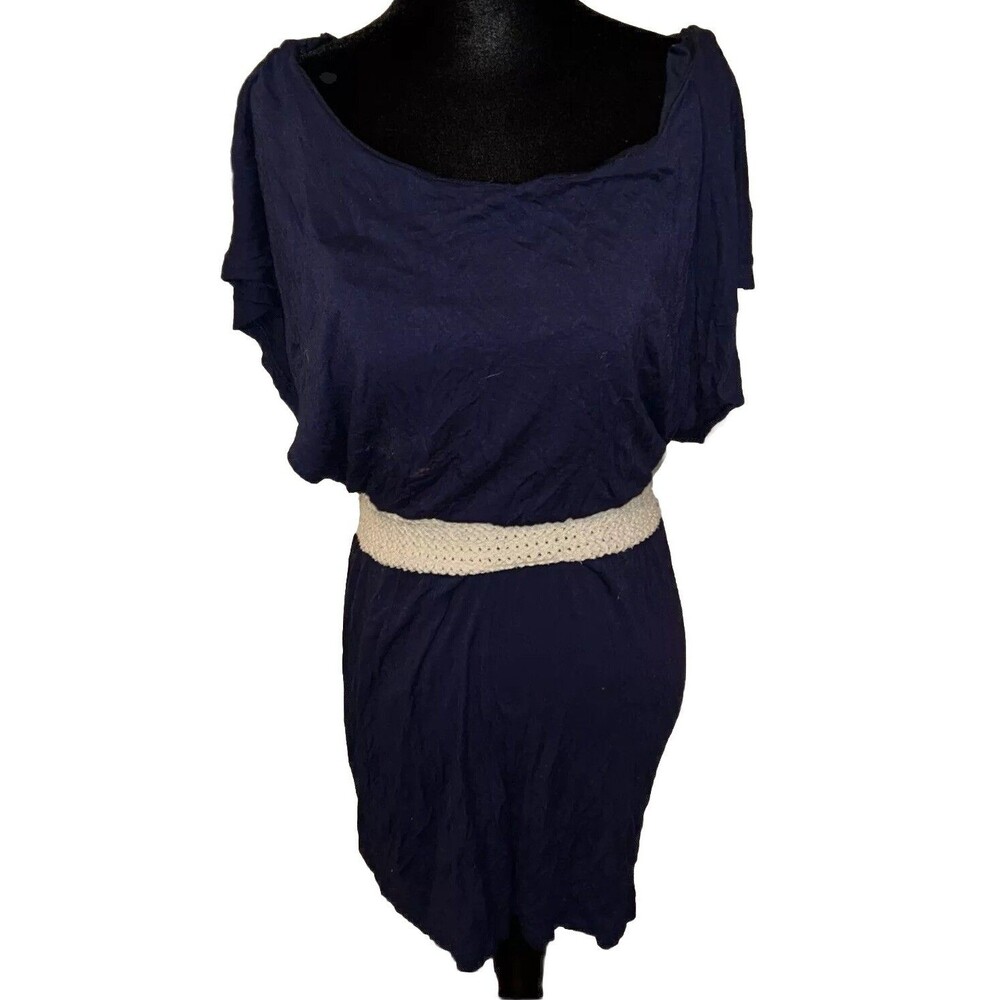 Large Blue & Cream Knee High Short Sleeve Dress